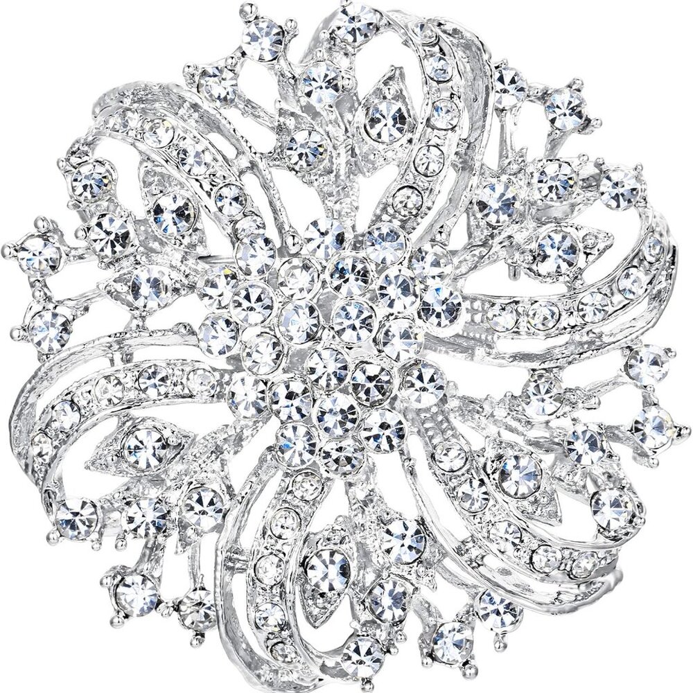 Austrian Crystal Vintage Inspired Bridal Flower Brooch Corsage - Picture 1 of 6